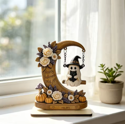 Ghost on the Moon Swing Ornament